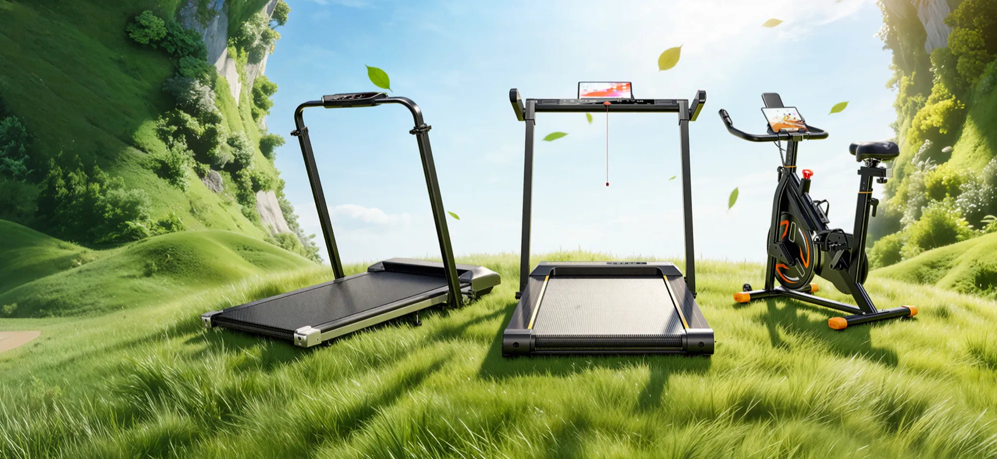 eco-friendly lifestyle concept with green plants and home fitness equipment