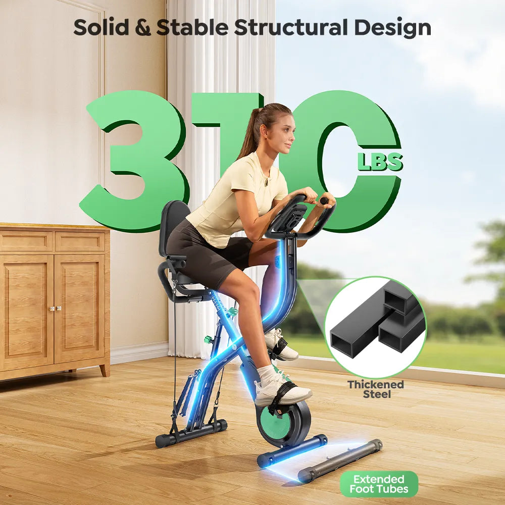 A woman rides confidently on the TEB4, engineered with a 310 lbs weight capacity — strong, stable, and ready for every body.