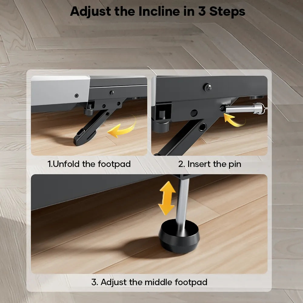 TP8 walking pad can be installed with the incline set in three steps.