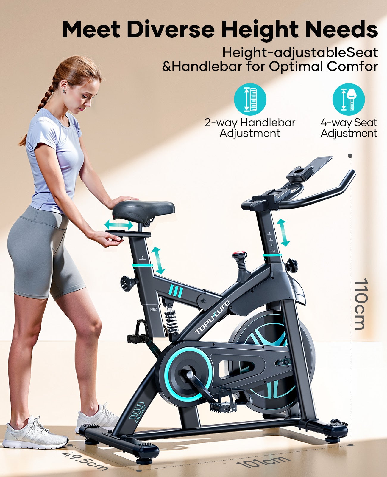With fully adjustable seat and handlebars, TEB2 exercise bike is designed to be shared and enjoyed by the entire family.