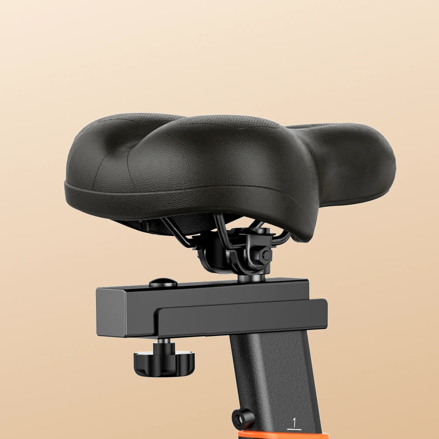 Bicycle seat with mounting bracket on a beige background