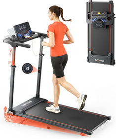 A woman running on TP7 treadmill while watching a video on the large built-in screen.