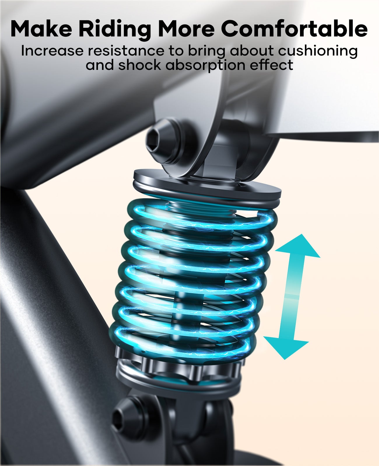 A close-up of the springs under the seat of a stationary bike; these springs cushion and absorb shock.