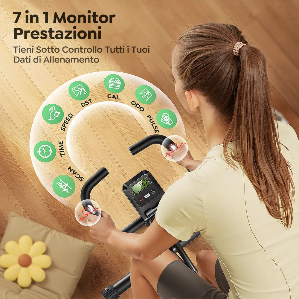 Track every move with 7 real-time workout metrics: Time, Speed, Distance, Calories, Odometer, Pulse, and Scan. Stay informed, stay motivated, and ride smarter with every session.