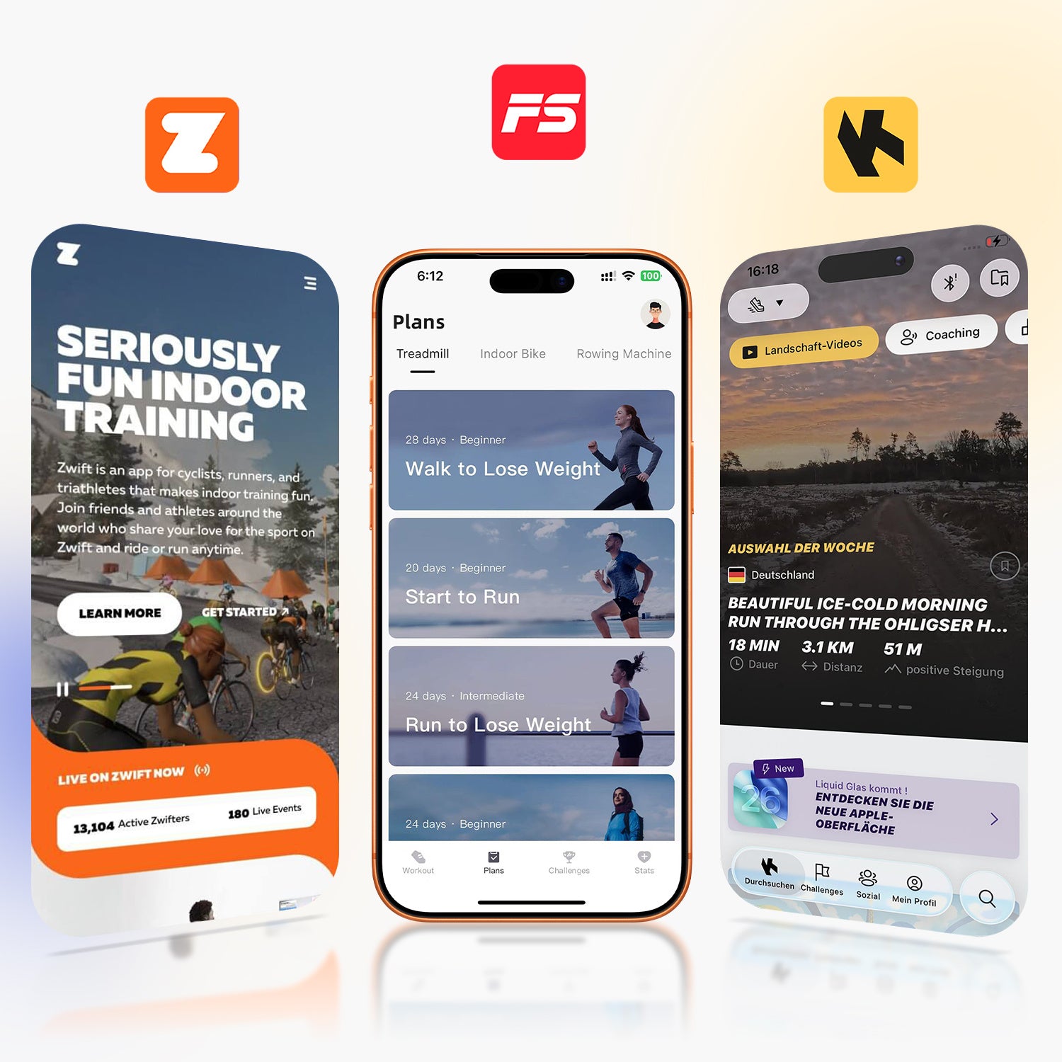 The image shows that the TEB5 exercise bike supports the Fitshow app and is compatible with Zwift and Kinomap.