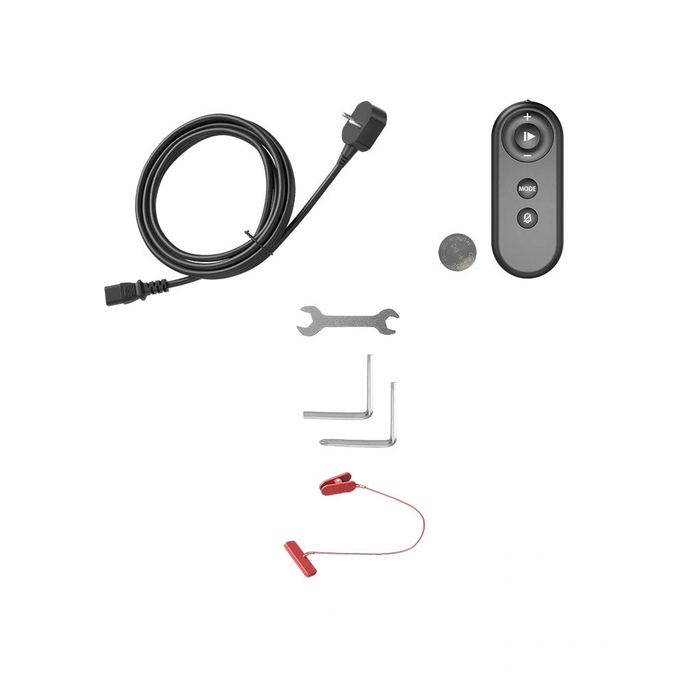The image shows the EU-spec accessory package for the TP4 treadmill.