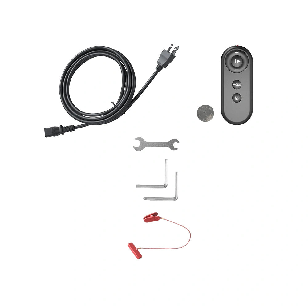 The image shows the US-spec accessory package for the TP4 treadmill.