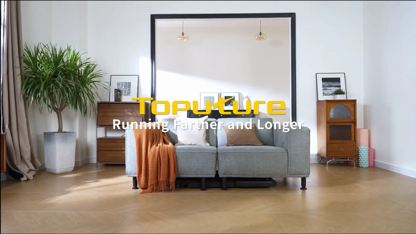 Modern living room with a large mirror reflecting the room, featuring the brand 'Topulture'.
