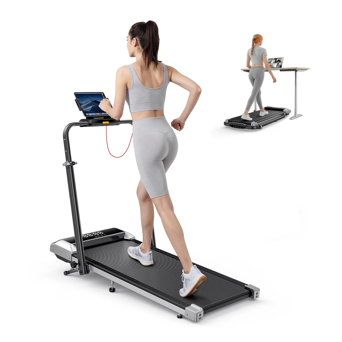 Toputure TP6 home treadmill with adjustable handles, compact design, and comfortable walking and running workout setup.