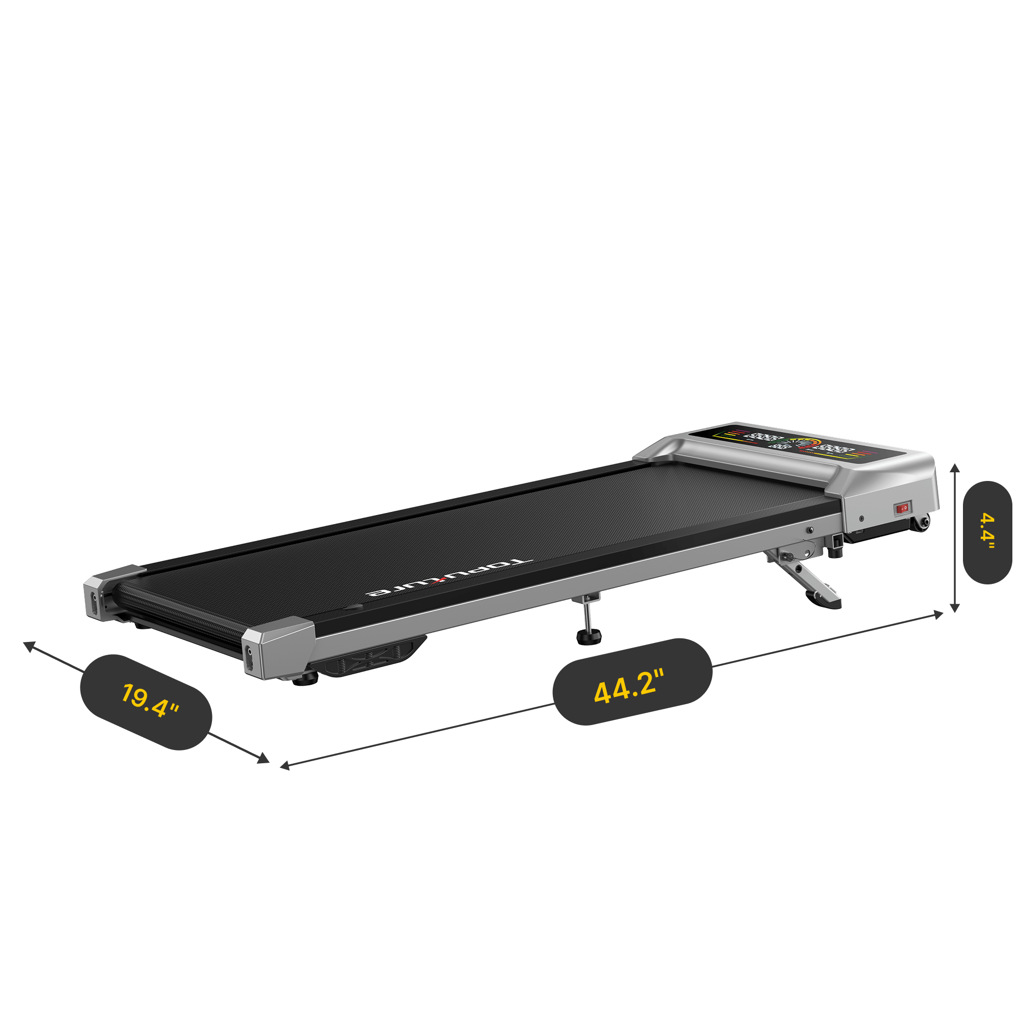 Toputure TP8 walking pad with compact dimensions and slim design for easy storage in home and office spaces.