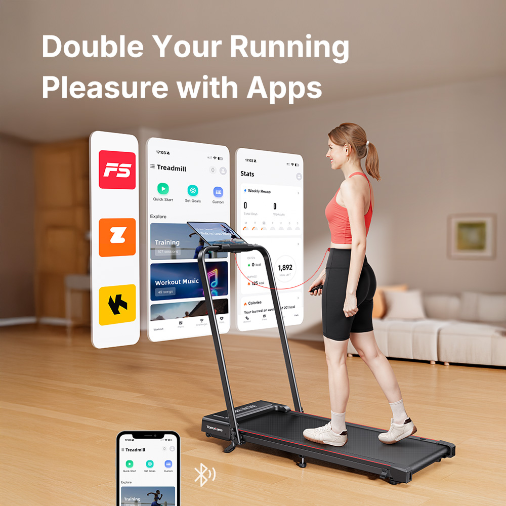 TP4 Walking Pad treadmill connects to three fitness apps and offers dual control options for a versatile and personalized workout experience.