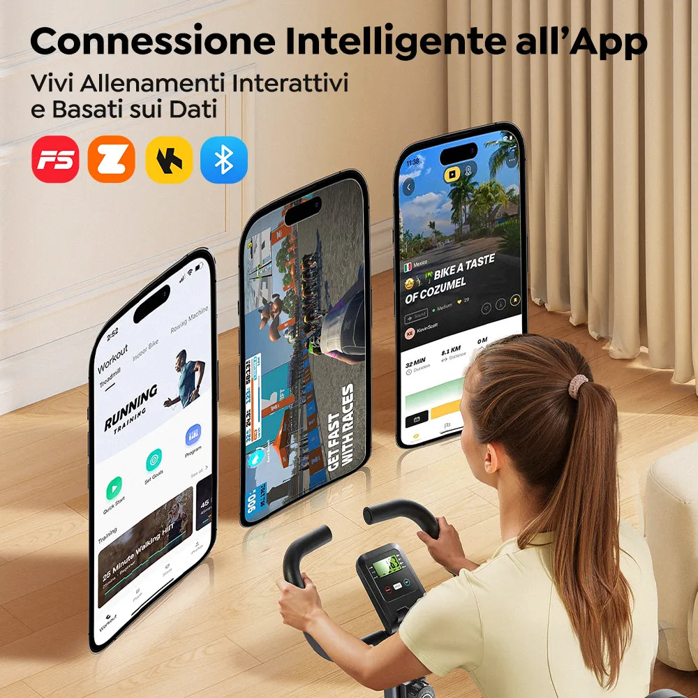 Seamlessly connect with FitShow, Zwift, and Kinomap via Bluetooth. Turn every pedal stroke into an adventure—explore global routes, join virtual challenges, and stay motivated mile after mile.