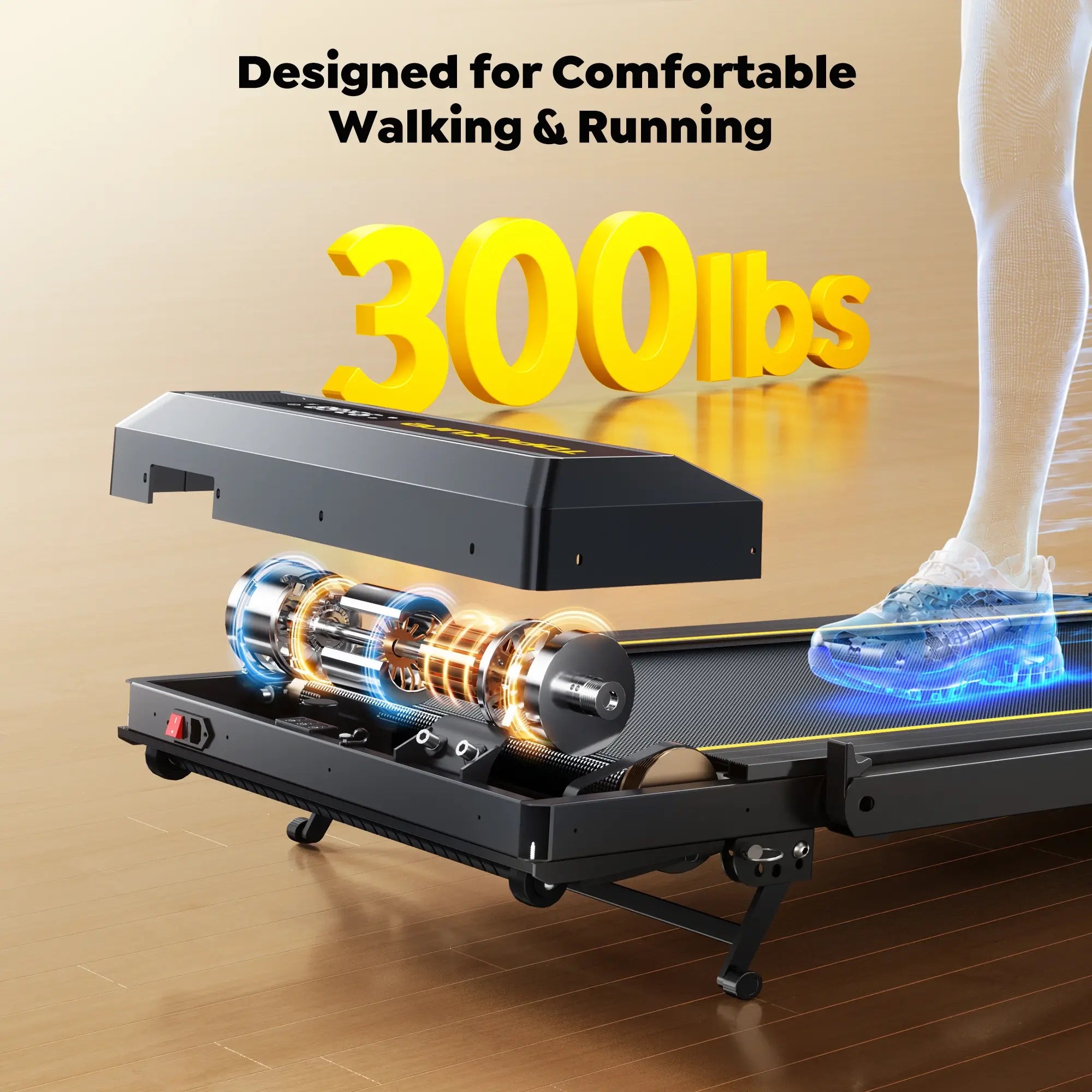 Toputure TP5 foldable treadmill equipped with a 2.5HP motor supporting up to 300 lbs.