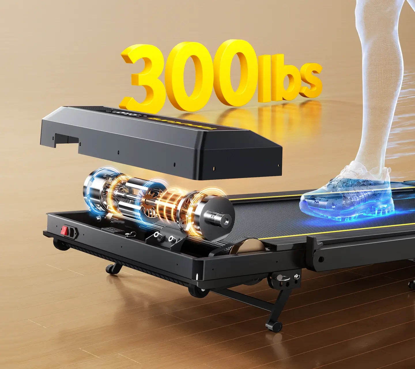 Toputure TP5 foldable treadmill with a 300 lb weight capacity, durable frame, and shock absorption system for stable home workouts.
