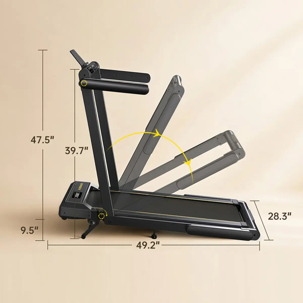 Toputure TP5 foldable treadmill with 2-in-1 folding handrail and compact design for easy home storage.